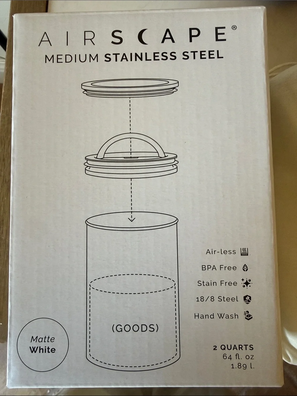 Airscape Medium Stainless Steel Airtight Canister - Matte White